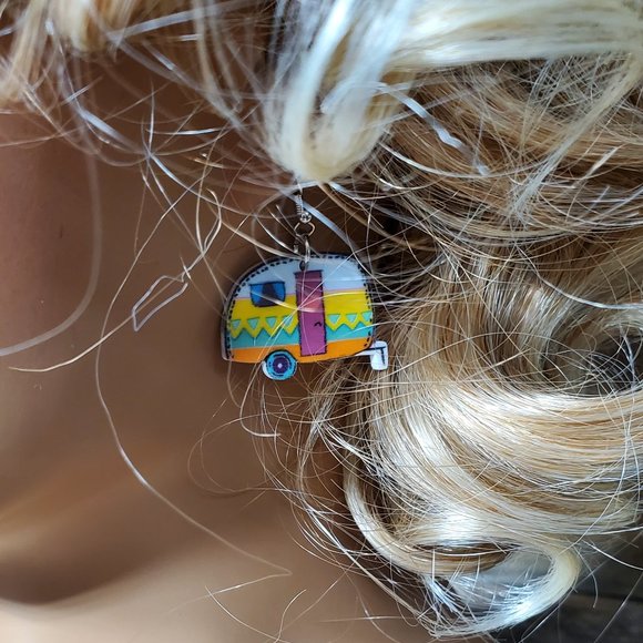 Vintage Camper Earrings - 2D - Acrylic - Double Sided - Picture 2 of 5